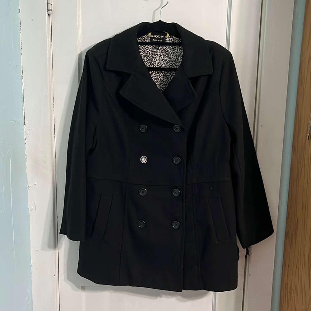 Torrid black wool blend double breasted pea coat